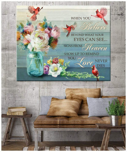 When You Believe Bouquet Cardinal Wall Art Canvas