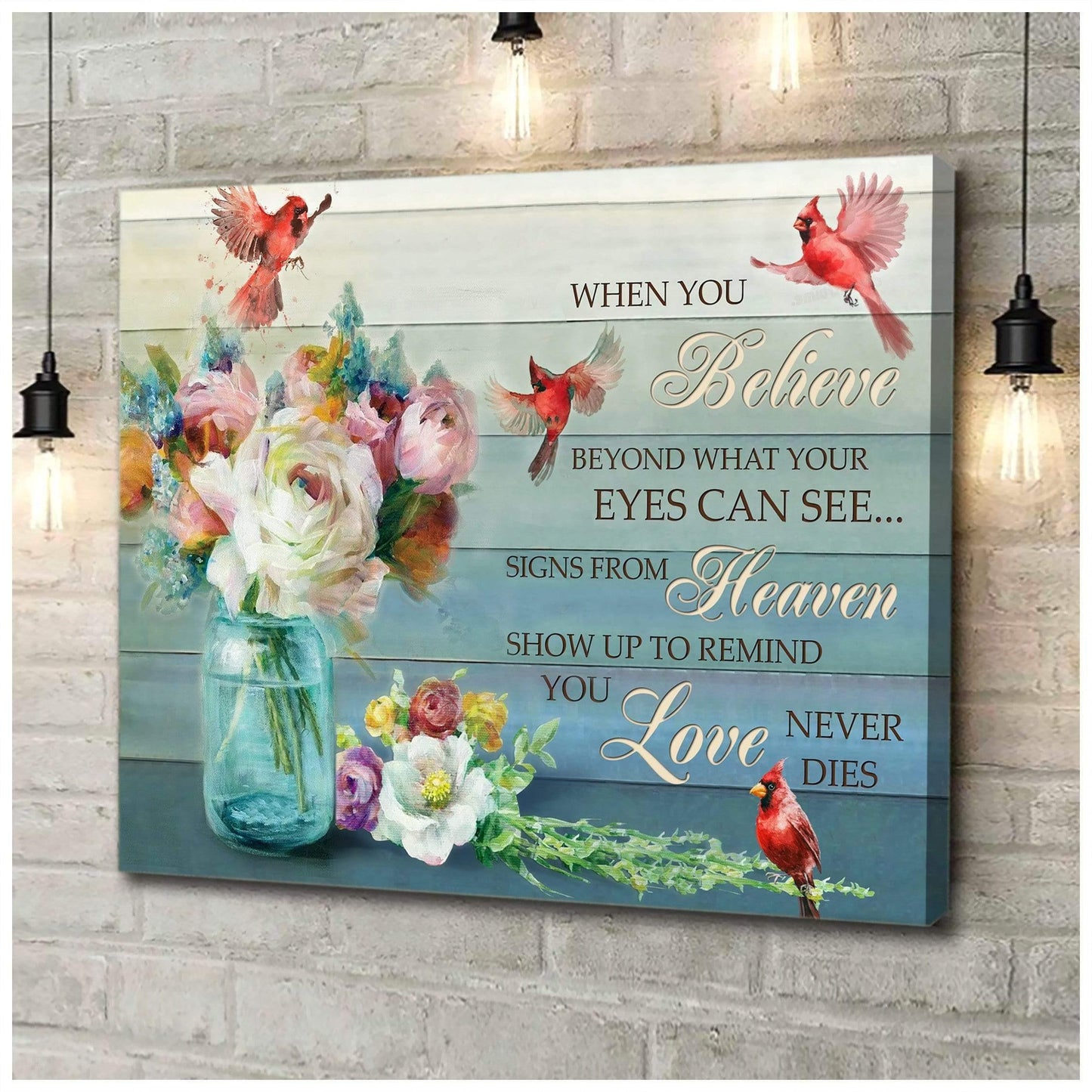 When You Believe Bouquet Cardinal Wall Art Canvas