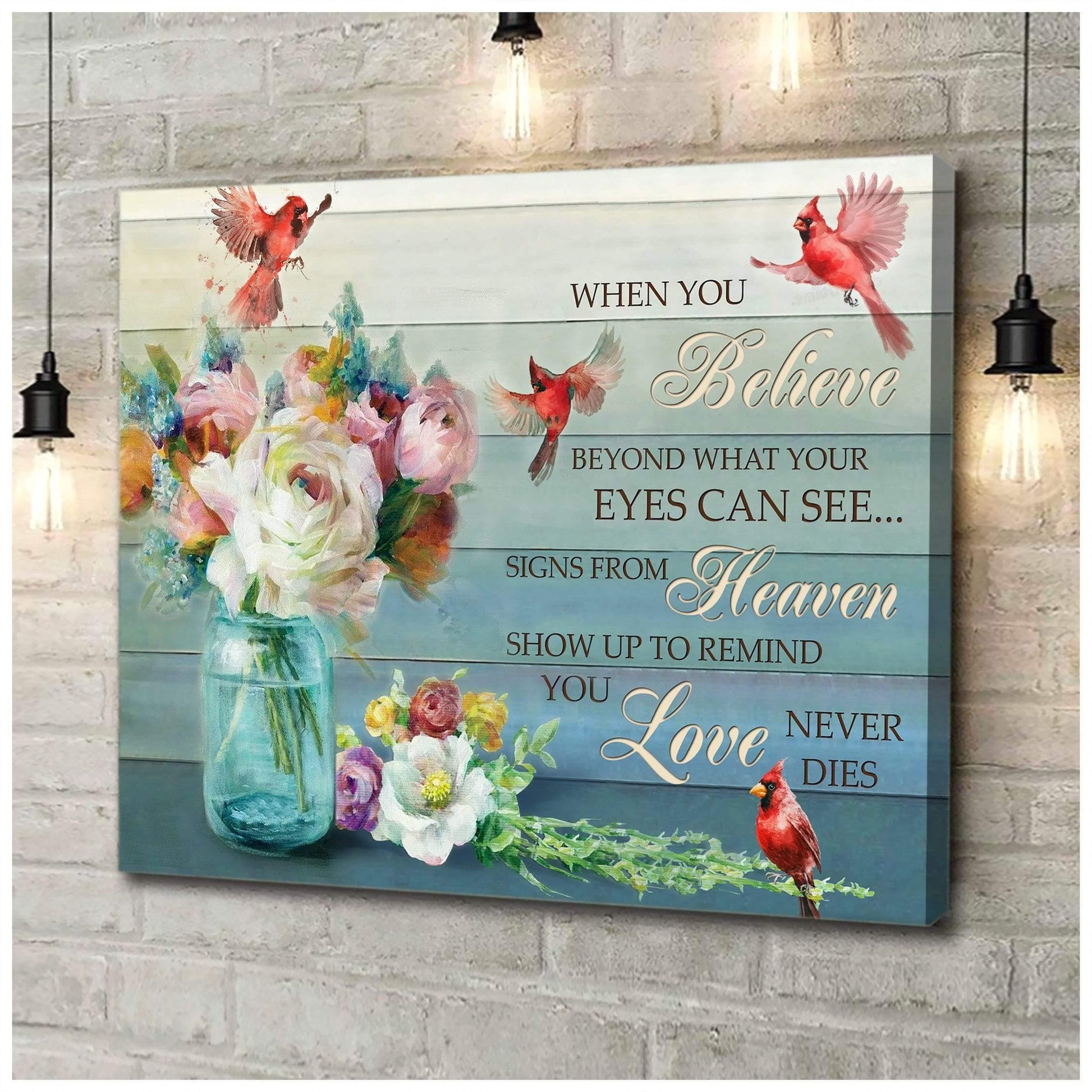 When You Believe Bouquet Cardinal Wall Art Canvas