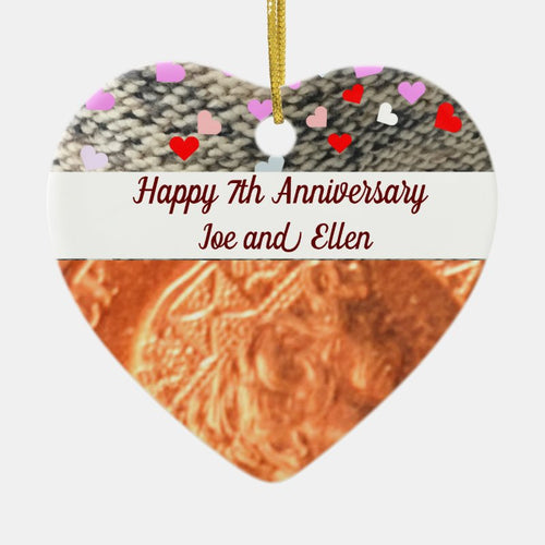 7Th Anniversary, Wool And Copper Heart Keepsake 2 Ceramic Ornament