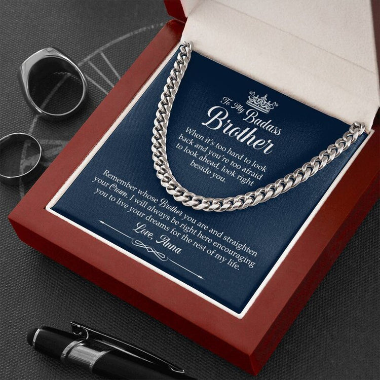 To My Badass Brother Necklace - Straighten Your Crown, Necklace Gift for Badass Brother, Cuban Link Chain Necklace - TGV