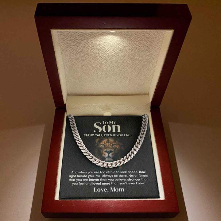 To My Son Necklace Gift Lion Necklace Gift Stand Tall, Even If You Fall Cuban Link Chain Necklace 015C - TGV