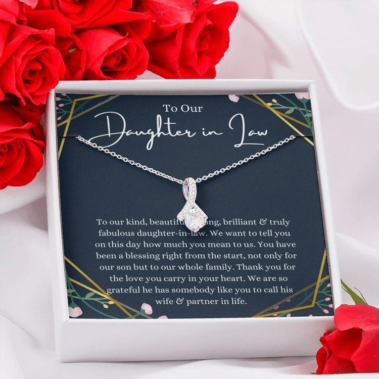 To Our Daughter-In-Law Necklace Gift On Wedding Day, Future Daughter In Law Wedding Gift, Bride Gift From Mother & Father In Law, Alluring Beauty Necklace - TGV