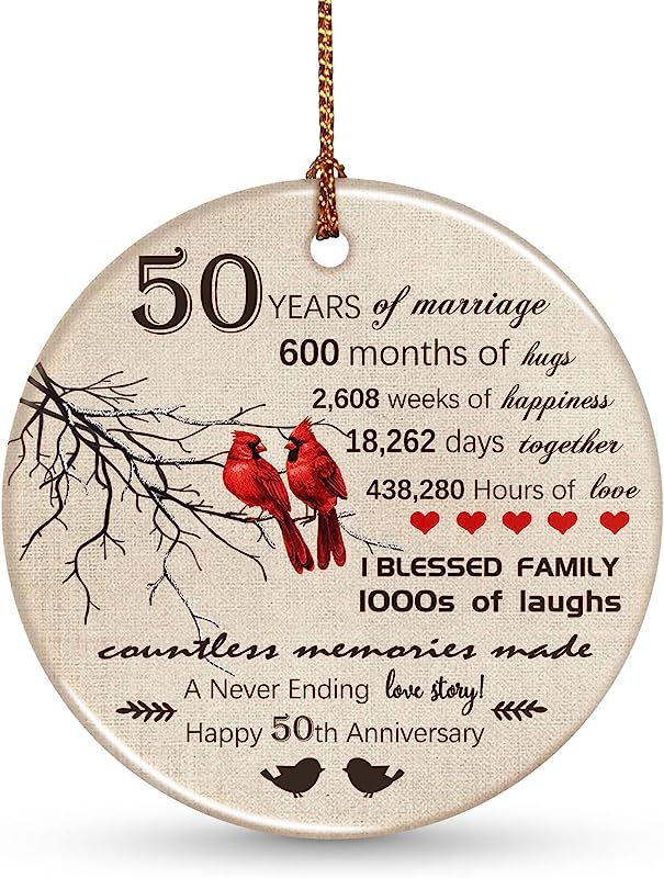 50Th Wedding For Women Men Wedding Anniversary Decorations, 50Th Anniversary Ornament Gift For Wife Husband Parents Grandparents Friends With Ribbon