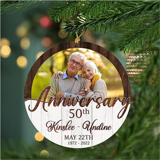 Zoxix 50Th Wedding Anniversary Ornament  Personalized Photo Gift Acrylic Circle Ornament For Parents Xmas Noel Tag For Wife Husband Holiday Family Keepsake