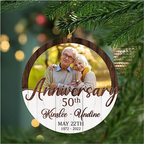 Zoxix 50Th Wedding Anniversary Ornament  Personalized Photo Gift Acrylic Circle Ornament For Parents Xmas Noel Tag For Wife Husband Holiday Family Keepsake