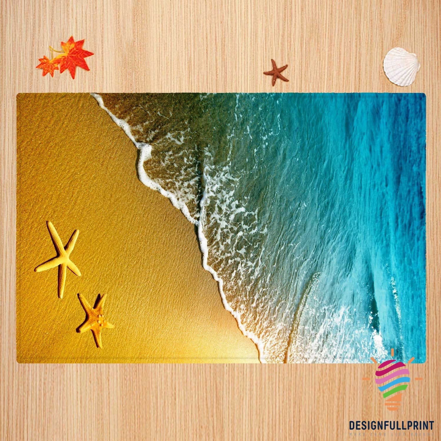 Summer Rug Beach Starfish Print Memory Foam Non-Slip Rubber Backing Doormat HG