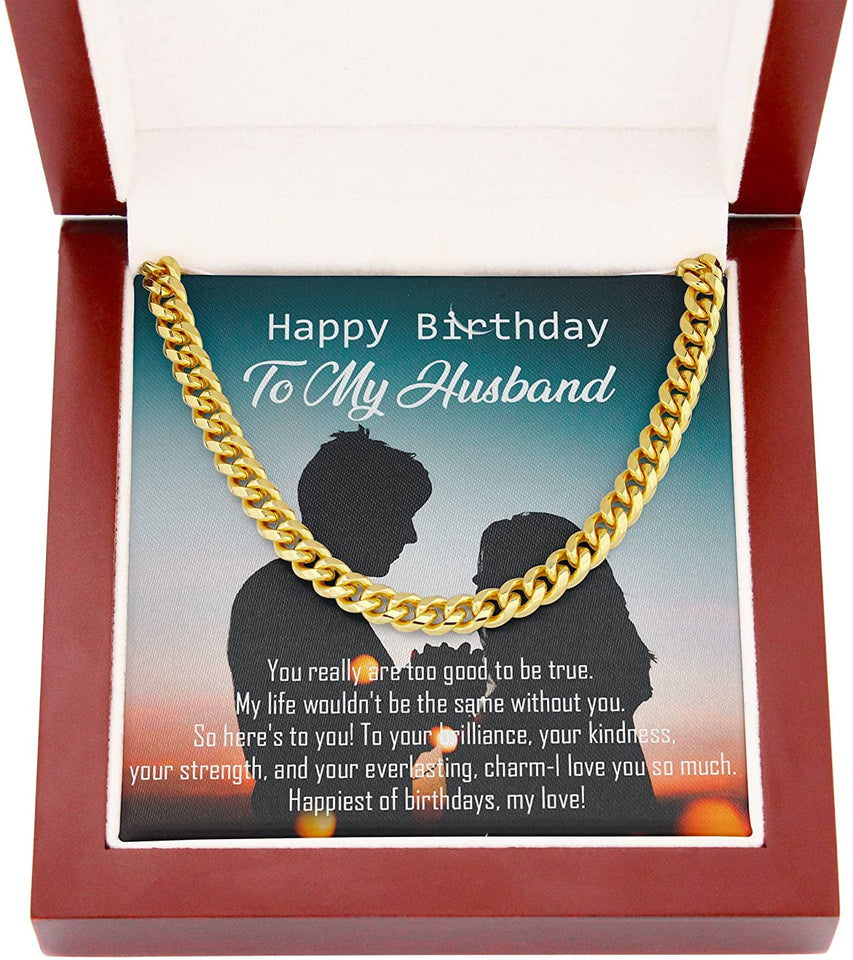 Personalized Message Card Cuban Link Chain Necklace Happy Birthday To My Husband Cuban Link Chain Necklace Gift For