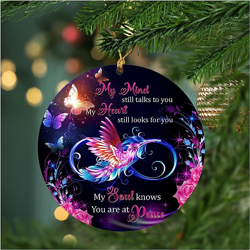 Zoxix Memorial Ornaments For Loss Of Loved One My Mind Still Talks To You Hummingbird Butterflies Sympathy Keepsake Gift Acrylic Hanging Ornament For Christmas Tree Decor Gifts