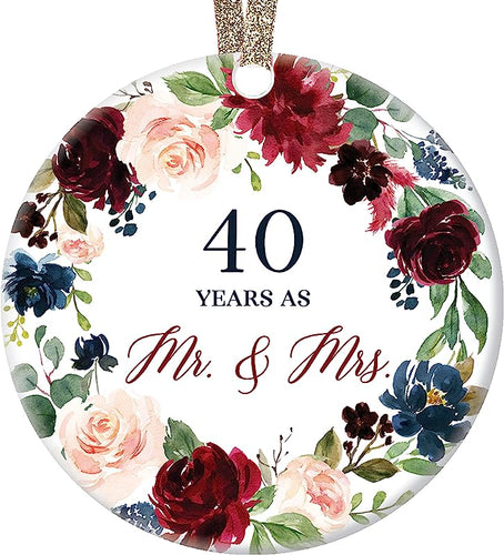 40 Forty Years Married Mr. & Mrs. Christmas Ornament Keepsake Gift 40Th Wedding Anniversary Husband & Wife Ceramic Holiday Decoration Present Porcelain 3