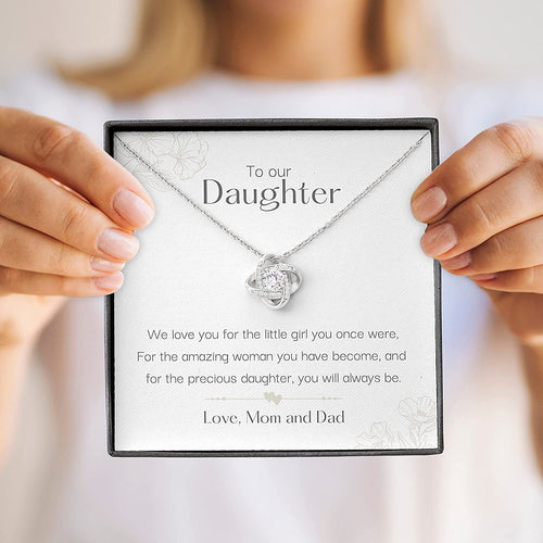 Personalized Necklace Gift Forever Love Necklace To Our Daughter Love Mom & Dad 14k White Gold Necklace Gift For