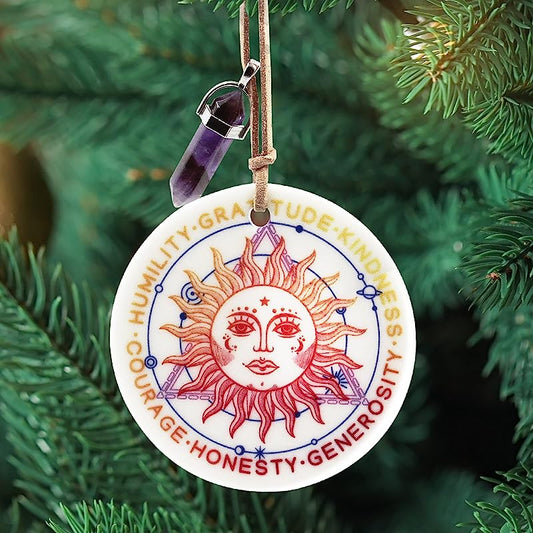 Sun And Moon Easter Ornament Lovely Ceramic Holiday Tree Decoration Keepsake Gift Porcelain  Married Ornament Original Gift For X'Mas With Gold Ribbon Wrapping Box