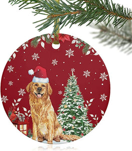  Christmas Ornaments, Lovely Golden Retriever Christmas Tree Ornaments Hanging Pendants Xmas Winter Snowflakes Red Ceramic Christmas Decoration For Party/Holiday/Wedding