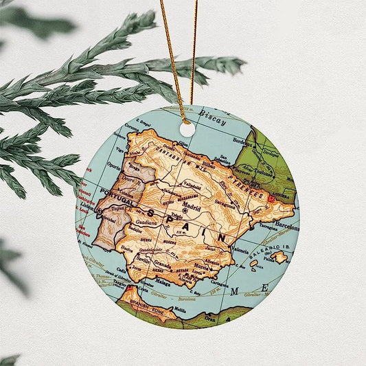 Christmas Ornament Spain Map Christmas Tree Ornament Destination 3.2 Inch Two Side Printed With Gold String Modern Newlywed Couple Ornament Engagement Gift Wedding Holiday Keepsake