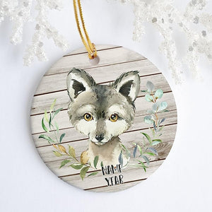 Personalized Christmas Tree Ornament, Wolf Custom Ornament, Christmas Decor, Animal Ornament, Dog, Wolf Ornament, 3 Inch Circle Flat Ceramic Keepsake, Xmas Decorations, Lda091