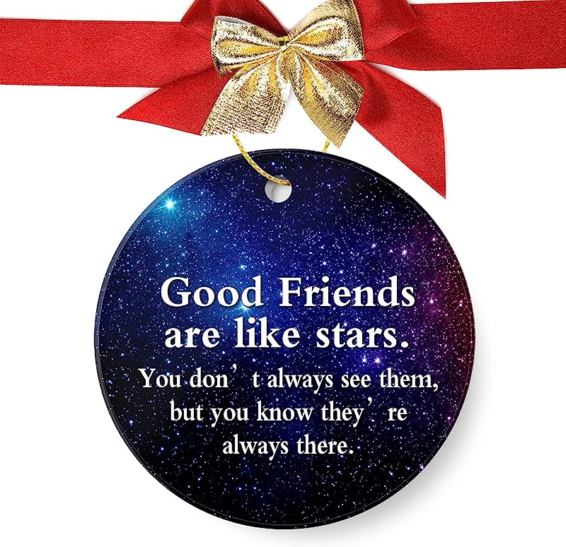  Christmas Ornament Round Christmas Tree Ornaments Ceramic Christmas Ornaments Keepsake Ornament Christmas Decorations Good Friends Are Like Stars, Friendship Souvenirs