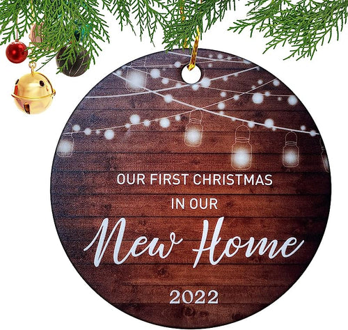 First Christmas In New Home Ornament  With Gift Box, House Warming Gifts New Home Presents Christmas Tree Ornaments Ceramic Xmas Festival Rustic Christmas Decor-New Home 1