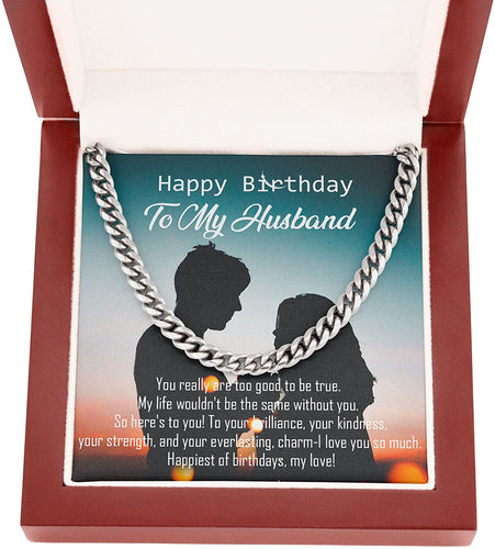 Personalized Message Card Cuban Link Chain Necklace Happy Birthday To My Husband Cuban Link Chain Necklace Gift For