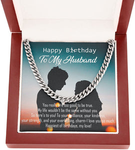 Personalized Message Card Cuban Link Chain Necklace Happy Birthday To My Husband Cuban Link Chain Necklace Gift For
