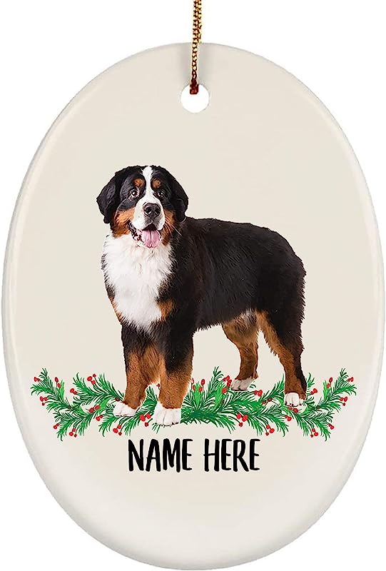 Lovesout Funny Bernese Mountain Dog Tri Color Smile Personalized Name Gifts  Christmas Tree Ornaments Oval Ceramic