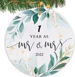 1St Wedding For Couple, 1 Year As Mr & Mrs  Christmas Ornament, Wedding Anniversary Ornament, Anniversary Ceramic Keepsake For Christmas Tree Decoration