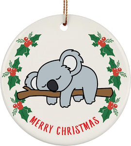 Lovesout  Christmas Tree Ornaments Gifts Koala Sleeping New Years 2024 Decorations Circle Ceramic