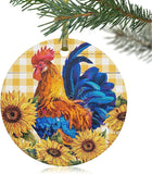 Easter Day Ornaments,Personalized Picture Photo Ornament Pendant For Easter Valentines Christmas Tree Home Decor,Farm Animal Rooster Rustic Sunflower Watercolor Gifts,Yellow And White Buffalo Check