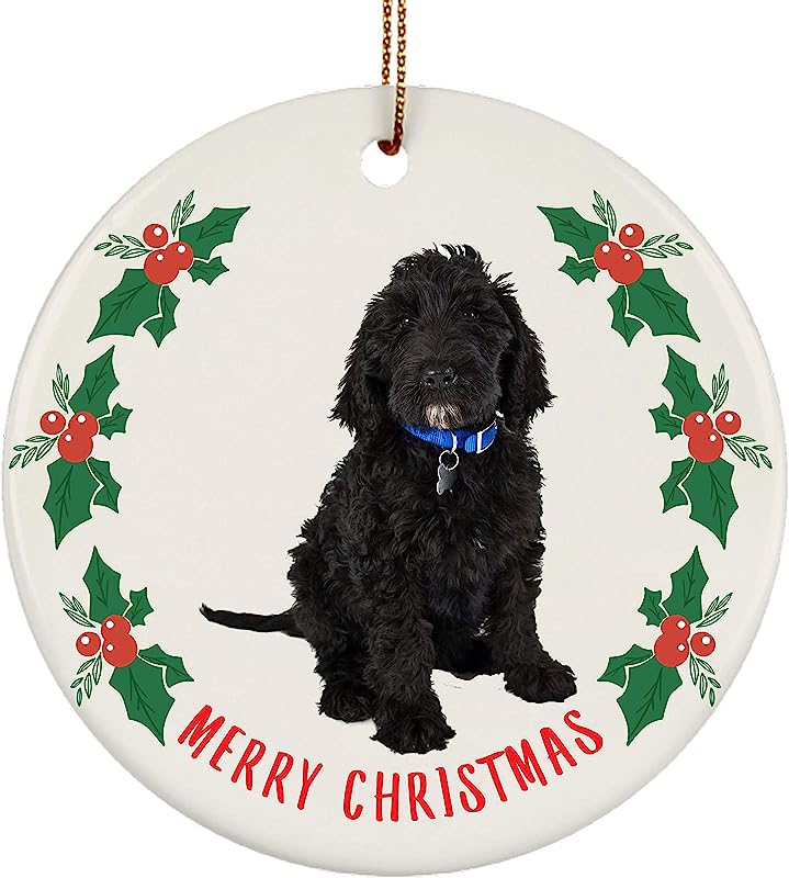  Christmas Tree Ornaments Gifts Labradoodle Black New Years 2024 Decorations Circle Ceramic