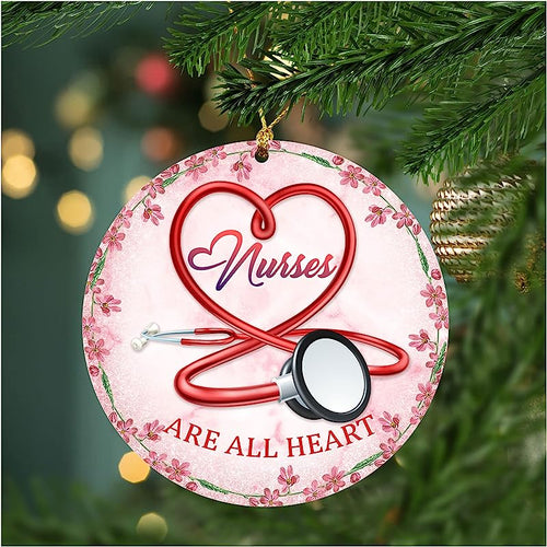 Zoxix Nurse Ornaments For Christmas Tree Decor Flower Floral Print Holiday Home Decoration Gifts For Nurses Doctors Healthcare Workers Xmas Noel Round Shape Acrylic Ornaments