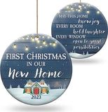 First Christmas In Our New Home  - Christmas Ceramic Ornament New Home Gift For Couple, Parents, Friends - Christmas Tree Decorations Ornaments For New House With Ribbon And Gift Box(2.9")