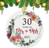 30 Years As Mr. And Mrs. Ornament  - Holiday Decoration Romantic Keepsake Gift For 30Th Wedding Anniversary Husband & Wife Round Ceramic Christmas Ornament With Gold Ribbon
