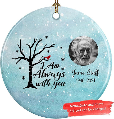 Customize Personalized Cardinal I Always With You Upload Photo Memorial Ceramic Circle Ornament
