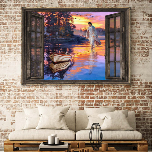 Sunset Through The Windows Jesus walking on water - Matte Canvas