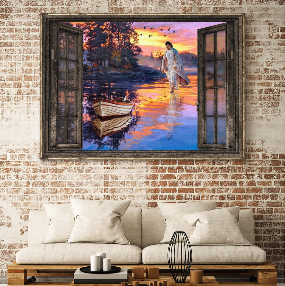 Sunset Through The Windows Jesus walking on water - Matte Canvas