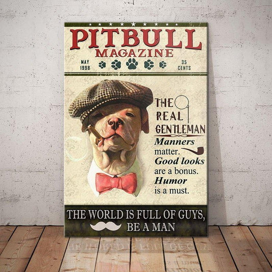 Pitbull Dog Magazine Canvas Wall Art, Wall Decor Visual Art