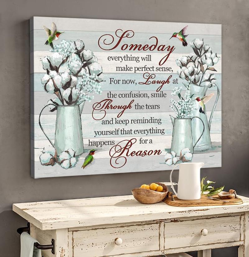 Hummingbird Kitchen Decor Everything Happens For A Reason Canvas And Poster, Wall Decor Visual Art