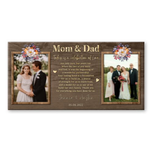 Today is a Celebration of Love, Now and Then Custom Canvas Wall Art, Parents Wedding Thank You Gift