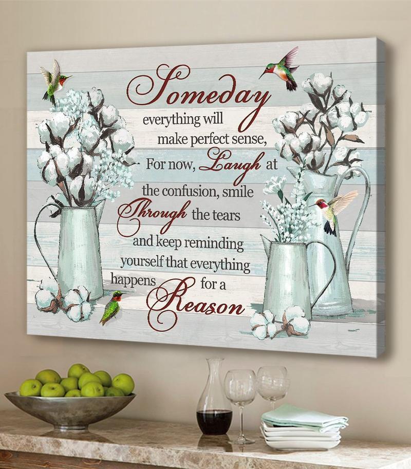 Hummingbird Kitchen Decor Everything Happens For A Reason Canvas And Poster, Wall Decor Visual Art