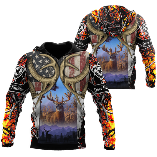 Hunting Gifts Deer Hunting Gifts America Flag Hunting Deer US Unisex Size Hoodie
