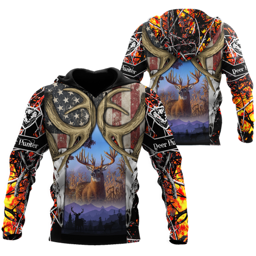 Hunting Gifts Deer Hunting Gifts America Flag Hunting Deer US Unisex Size Hoodie