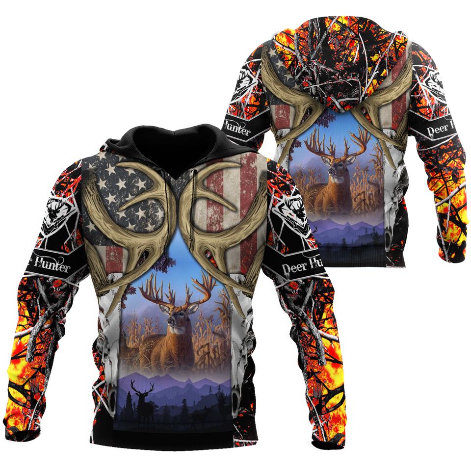 Hunting Gifts Deer Hunting Gifts America Flag Hunting Deer US Unisex Size Hoodie
