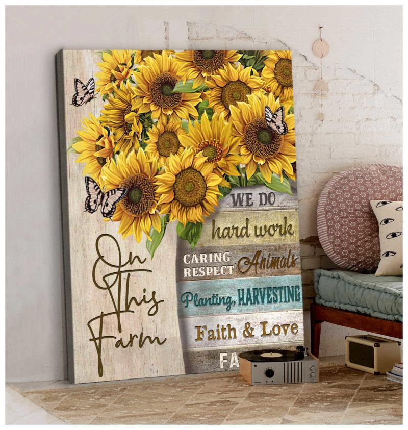 Sunflowers and Butterflies On this farm Canvas And Poster, Canvas Painting, Wall Decor Visual Art