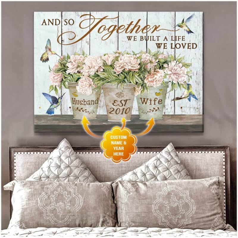 Hummingbird Couple Name and Year And so together we built a life Canvas And Poster, Wall Decor Visual Art