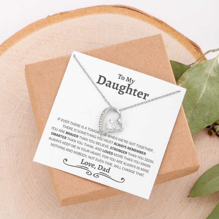 Daughter Necklace - Braver, Stronger, Smarter and Loved more than you know - Always keep me in your heart, for you are always in mine Gold Forever Love Necklace - 340O - TGV
