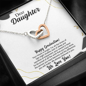 Dear Daughter Graduation Necklace Gift - Your Future is bright - We always believed in you - College, High School, Senior, Master Graduation Gift - Class of 2022 Interlocking Hearts Necklace - 036B - TGV