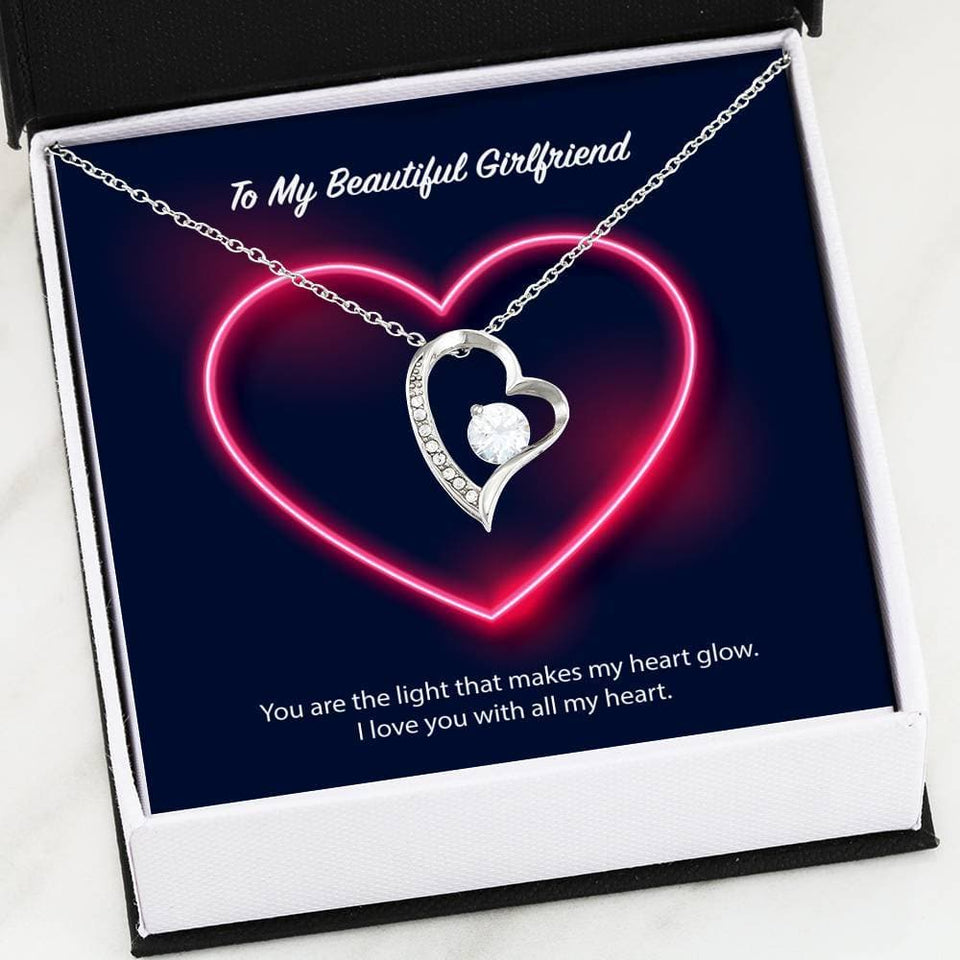 To My Beautiful Girlfriend Forever Love Necklace (14K White Gold Finish)