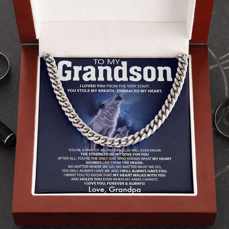 To My Son Necklace Gift From Mom Dad - No one else will ever know the strength of my love for you - Wolf Wolves Necklace Cuban Link Chain Necklace 070B - TGV