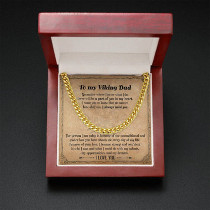 Viking Dad Gift Necklace, Viking Style Gift For My Dad, Cuban Link Chain Necklace For Dad From Daughter ,To My Dad Gift From Son - TGV