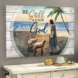 Jesus And Lambs On The Peaceful Beach - Matte Canvas