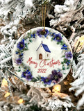  Merry Christmas Church Wreath Tree Ornament  3" In Diameter In Ceramic, House Warming Gifts For New Home For Couple, Newlyweds, For Friends, Gift Box Included